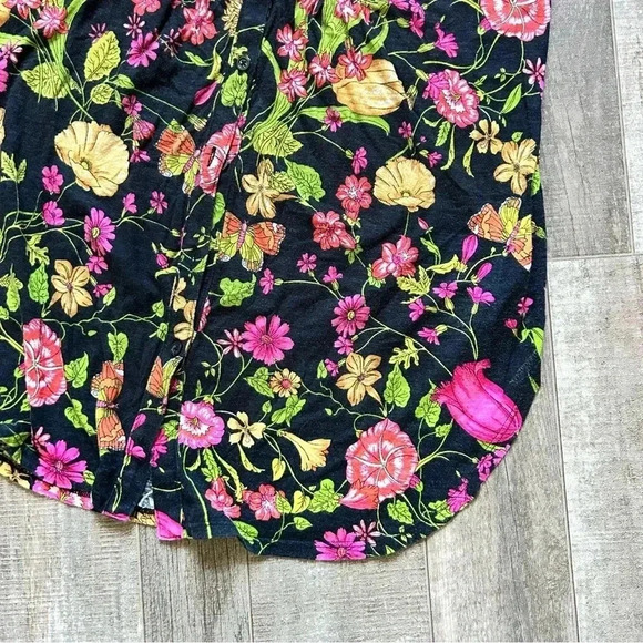 Anthropologie Akemi + Kin Black Christine Ruffled Floral Sleeveless Top Sz. XS - Picture 4 of 9